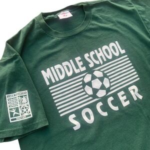 Vintage Jerzees Middle School Soccer T-Shirt Green Mens Large Lake Country 21
